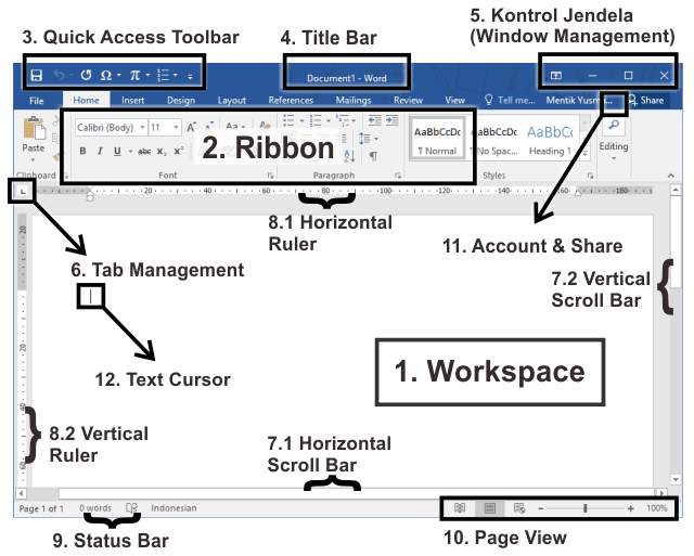 Capture d'écran de l'interface de Microsoft Word montrant les menus et la barre d'outils d'accès rapide