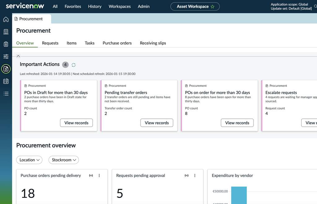 Schéma explicatif du processus d'approvisionnement et de gestion des commandes dans l'interface ServiceNow