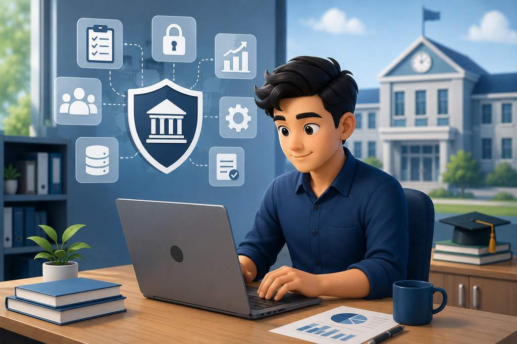 Ilustrasi proses membangun tata kelola IT di lembaga pendidikan untuk mendukung transformasi digital berkelanjutan