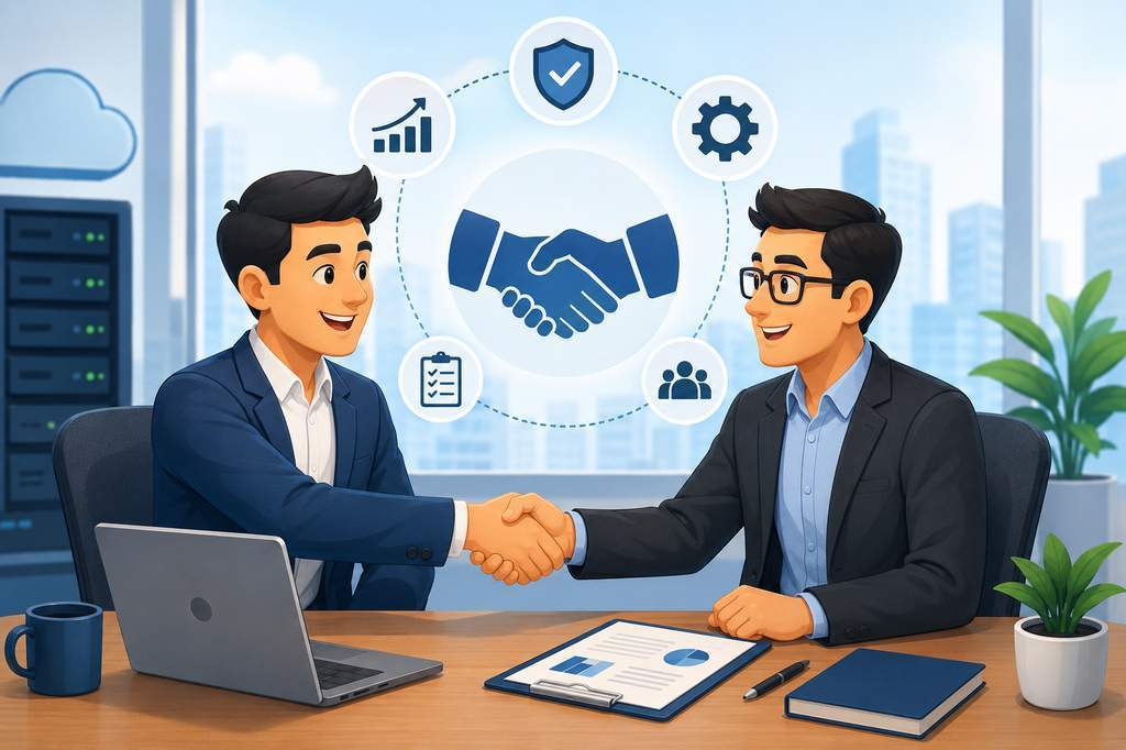 Infografis siklus Vendor Management dan kolaborasi strategis dengan vendor IT