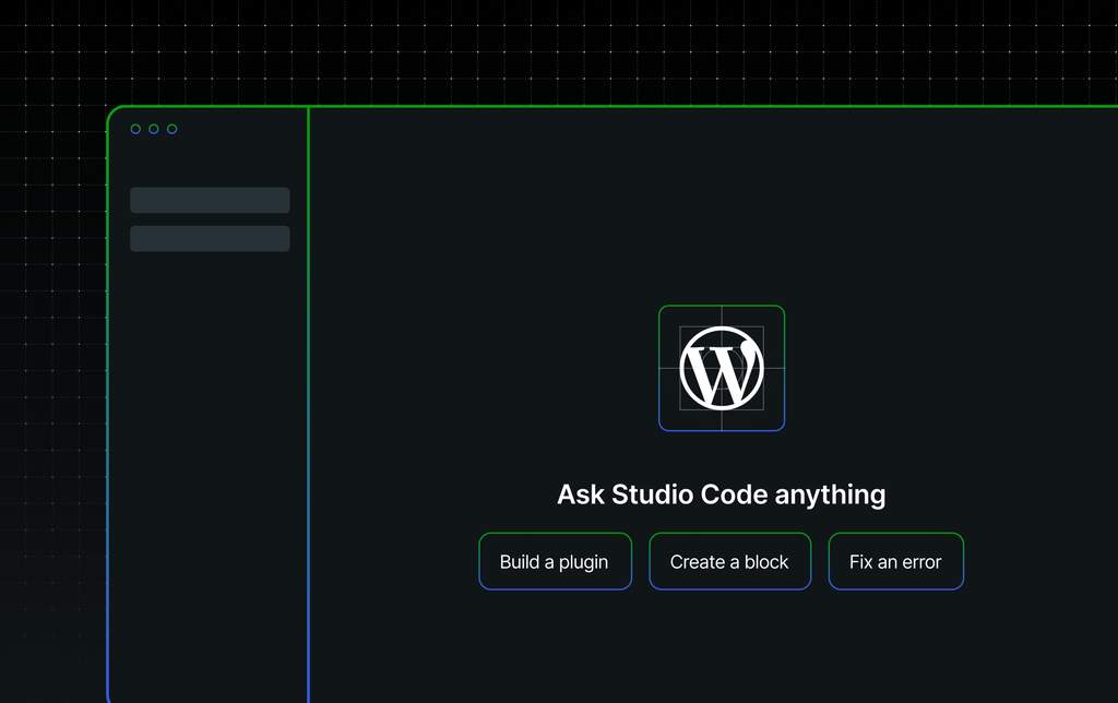 Interface de l'application de bureau WordPress Studio présentant l'assistant IA Studio Code en action.